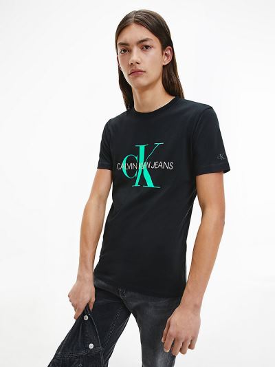 Calvin Klein Ruhák HU483594 | Calvin Klein Slim Organic Cotton Monogram Férfi Póló Fekete